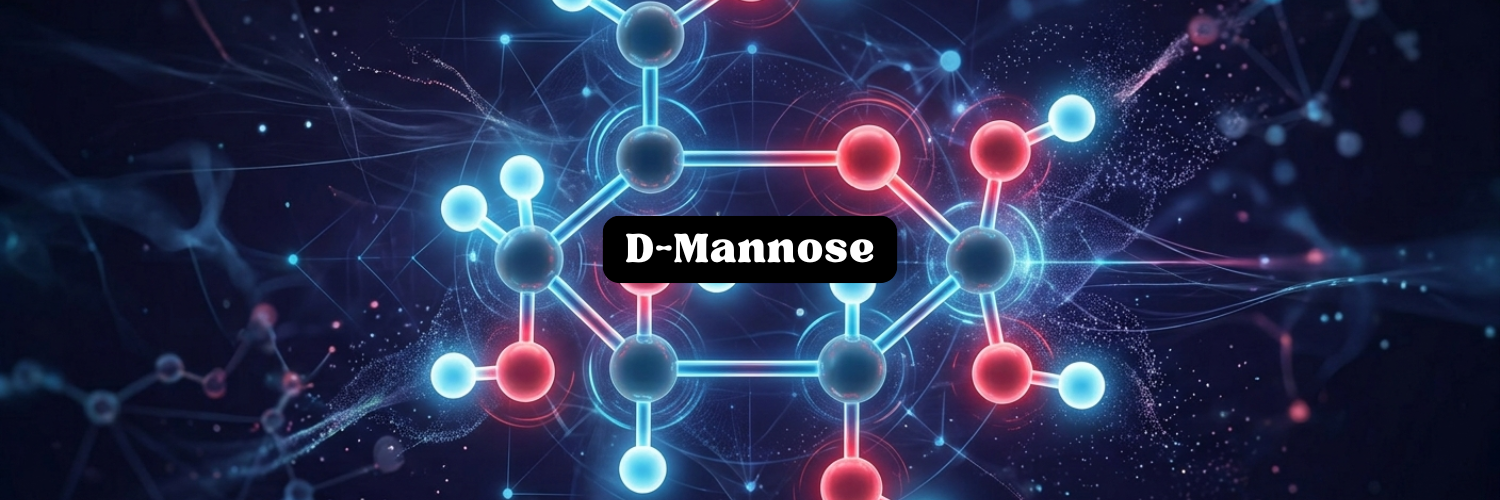 D mannose molecular structure with glowing blue and red atoms on dark background